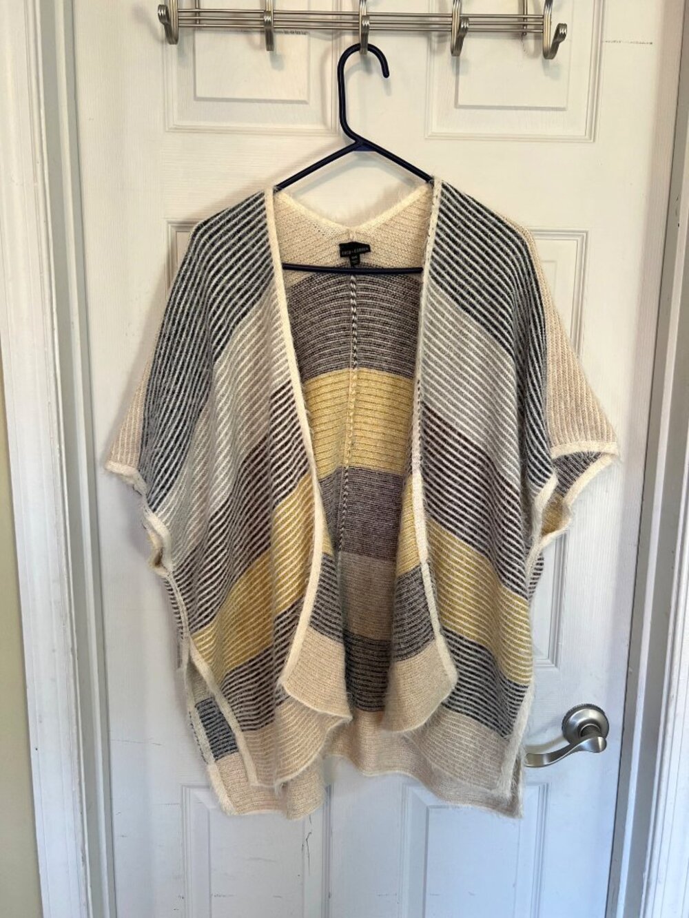 Coco + Carmen Knit Kimono Poncho Sweater Cardigan Soft Cream Boho Neutral OS - Picture 2 of 6
